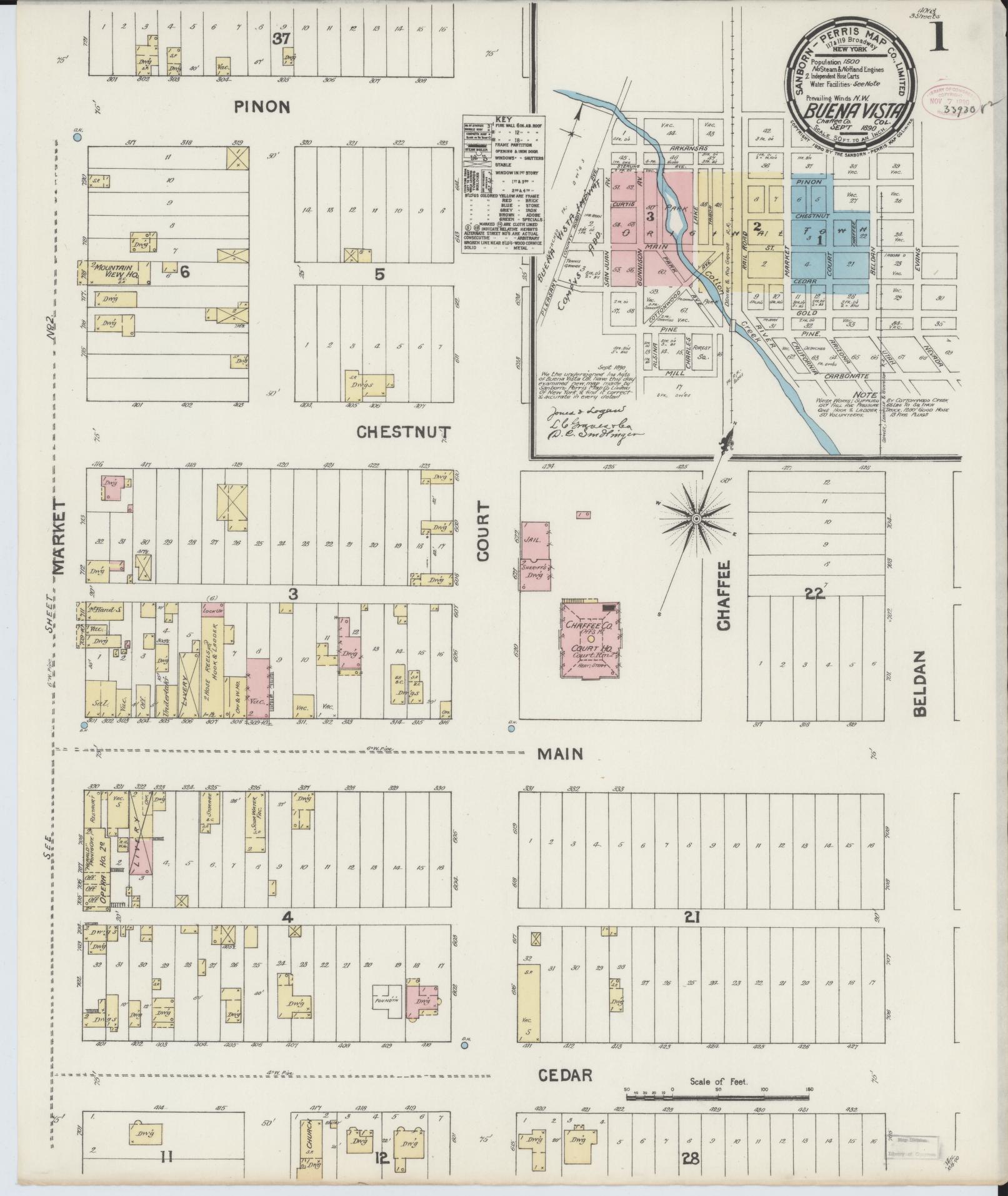 Sanborn Fire Insurance Map from Buena Vista, Chaffee County, Colorado (1890), Sheet #0001 - Historic Sanborn Fire Insurance Map Print, vintage old map wall art, antique decor, genealogy gift, Colorado Colorado map