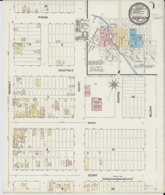 Sanborn Fire Insurance Map from Buena Vista, Chaffee County, Colorado (1890), Sheet #0001 - Historic Sanborn Fire Insurance Map Print, vintage old map wall art, antique decor, genealogy gift, Colorado Colorado map