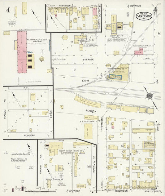Sanborn Fire Insurance Map from San Benito, Cameron County, Texas (1925), Sheet #0004 - Historic Sanborn Fire Insurance Map Print, vintage old map wall art, antique decor, genealogy gift, Texas Texas map