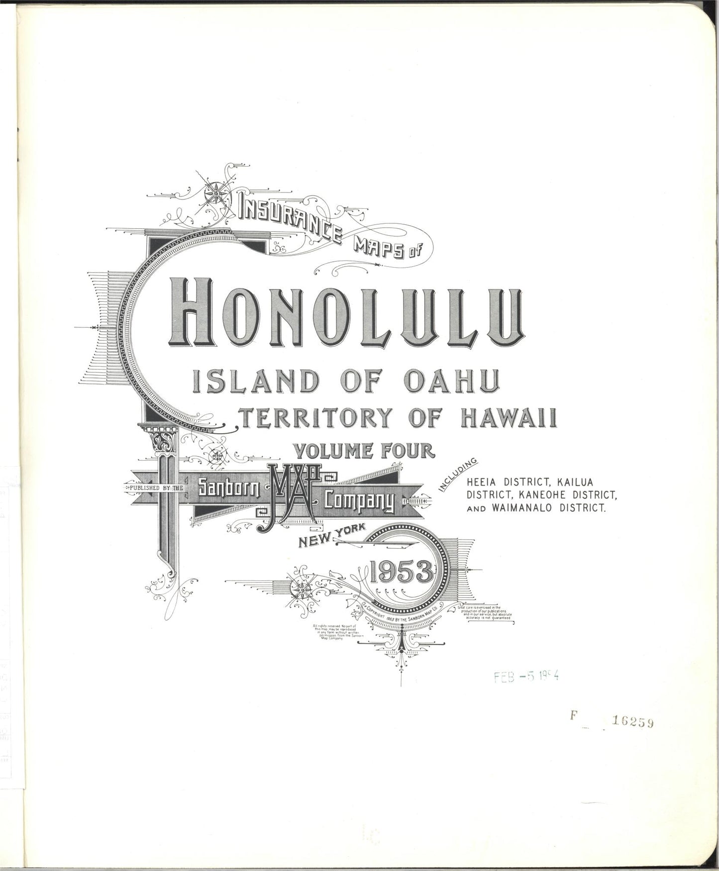 Sanborn Fire Insurance Map from Honolulu, Oahu County, Hawaii (1953), Sheet #0001 - Historic Sanborn Fire Insurance Map Print, vintage old map wall art, antique decor, genealogy gift, Hawaii Hawaii map