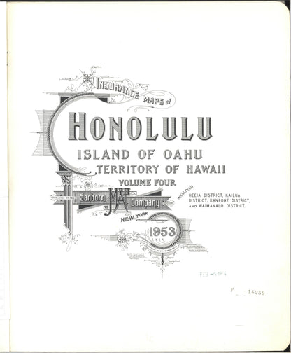 Sanborn Fire Insurance Map from Honolulu, Oahu County, Hawaii (1953), Sheet #0001 - Historic Sanborn Fire Insurance Map Print, vintage old map wall art, antique decor, genealogy gift, Hawaii Hawaii map