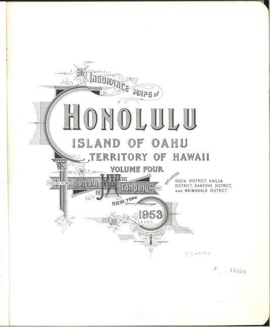 Sanborn Fire Insurance Map from Honolulu, Oahu County, Hawaii (1953), Sheet #0001 - Historic Sanborn Fire Insurance Map Print, vintage old map wall art, antique decor, genealogy gift, Hawaii Hawaii map