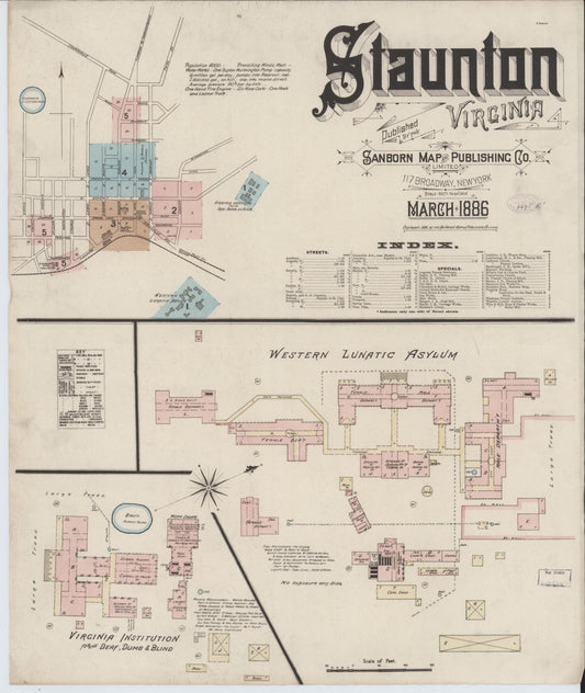 Sanborn Fire Insurance Map from Staunton, Independent Cities, Virginia (1886), Sheet #0001 - Complete Map Set gallery image, historic Sanborn map, vintage wall art, Virginia Virginia