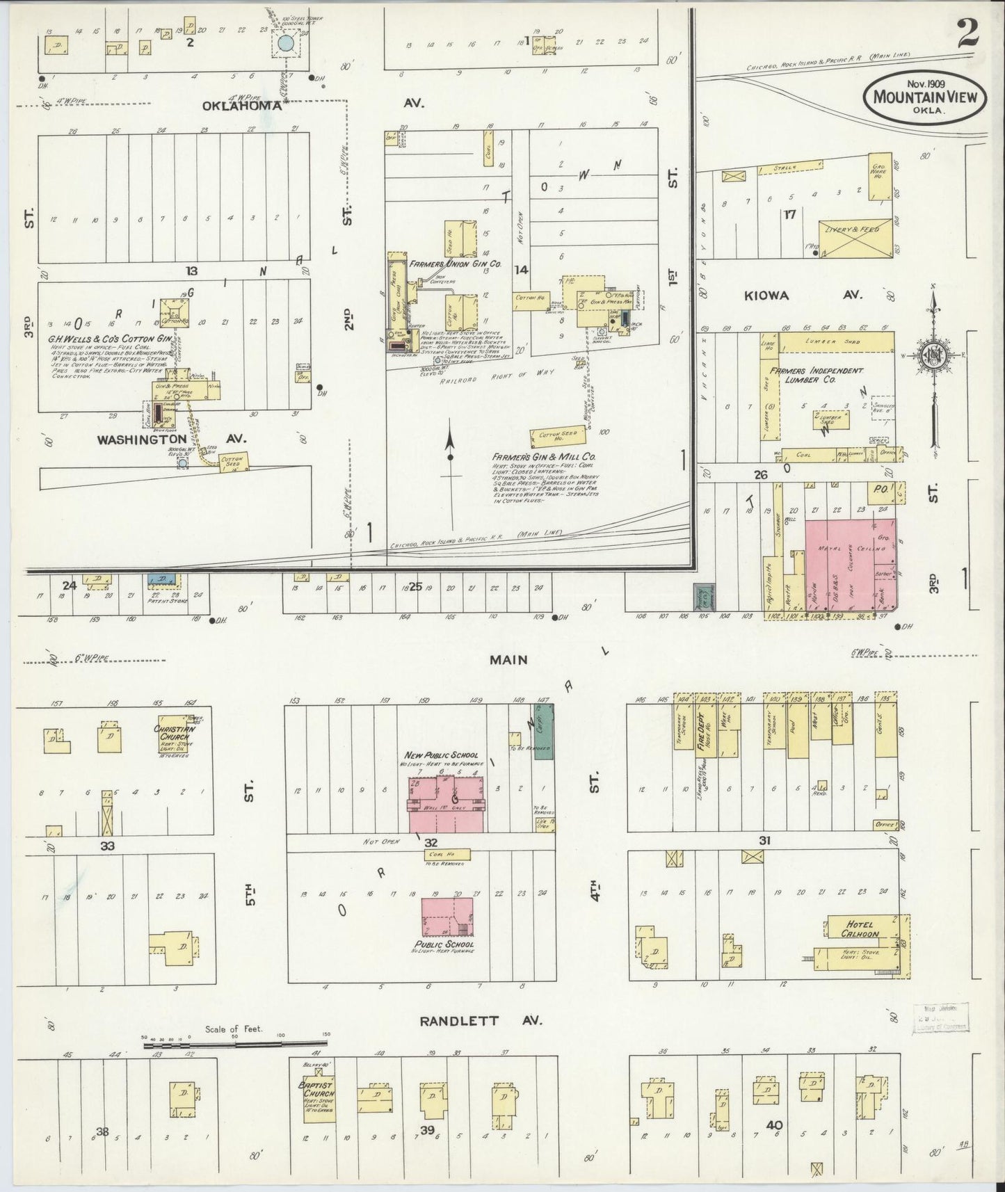 Sanborn Fire Insurance Map from Mountain View, Kiowa County, Oklahoma (1909), Sheet #0002 - Complete Map Set gallery image, historic Sanborn map, vintage wall art, Oklahoma Oklahoma