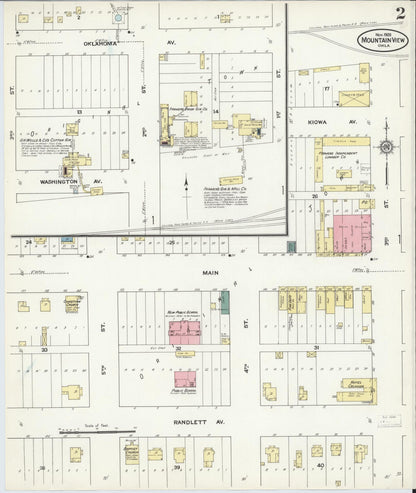 Sanborn Fire Insurance Map from Mountain View, Kiowa County, Oklahoma (1909), Sheet #0002 - Complete Map Set gallery image, historic Sanborn map, vintage wall art, Oklahoma Oklahoma