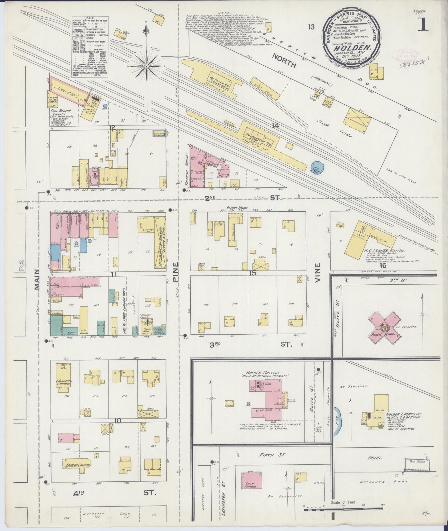 Sanborn Fire Insurance Map from Holden, Johnson County, Missouri (1892), Sheet #0001 - Complete Map Set gallery image, historic Sanborn map, vintage wall art, Missouri Missouri