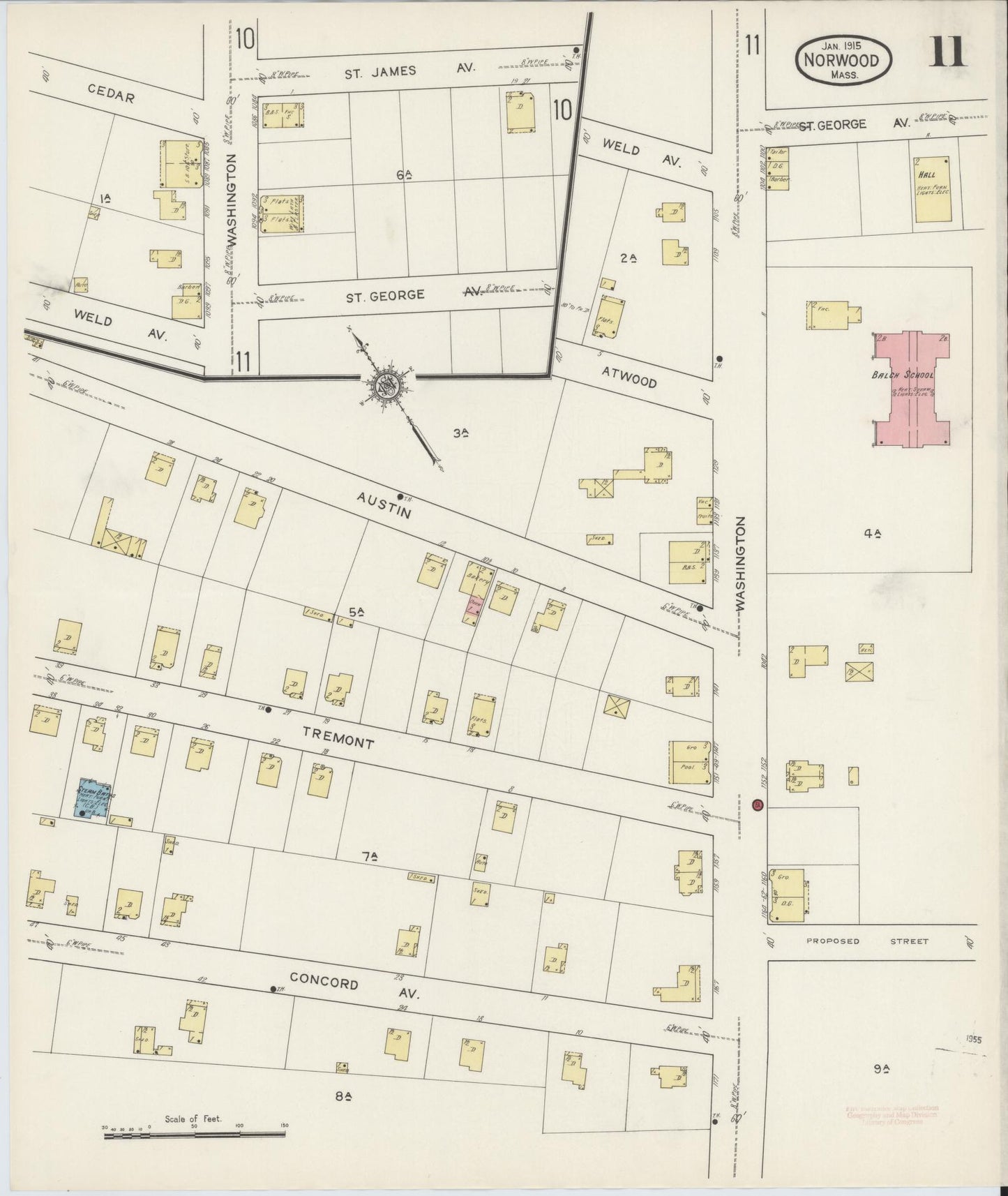 Sanborn Fire Insurance Map from Norwood, Norfolk County, Massachusetts (1915), Sheet #0011 - Complete Map Set gallery image, historic Sanborn map, vintage wall art, Massachusetts Massachusetts
