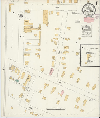 Sanborn Fire Insurance Map from Miles Grove, Erie County, Pennsylvania (1904), Sheet #0001 - Complete Map Set gallery image, historic Sanborn map, vintage wall art, Pennsylvania Pennsylvania