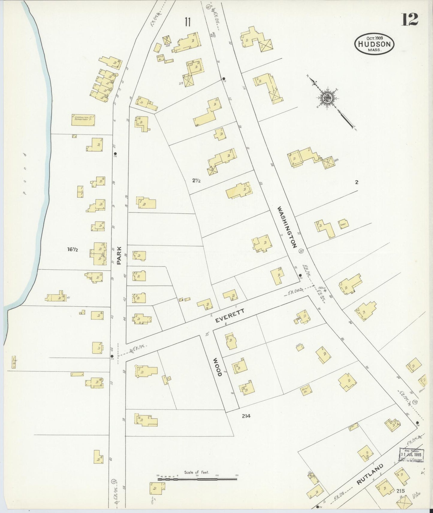 Sanborn Fire Insurance Map from Hudson, Middlesex County, Massachusetts (1909), Sheet #0012 - Complete Map Set gallery image, historic Sanborn map, vintage wall art, Massachusetts Massachusetts