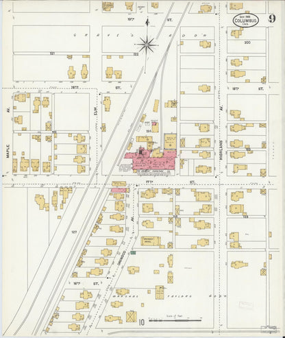 Sanborn Fire Insurance Map from Columbus, Bartholomew County, Indiana (1906), Sheet #0009 - Historic Sanborn Fire Insurance Map Print, vintage old map wall art, antique decor, genealogy gift, Indiana Indiana map