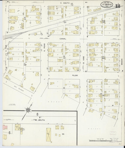 Sanborn Fire Insurance Map from Saint Marys, Auglaize County, Ohio (1914), Sheet #0018 - Historic Sanborn Fire Insurance Map Print, vintage old map wall art, antique decor, genealogy gift, Ohio Ohio map