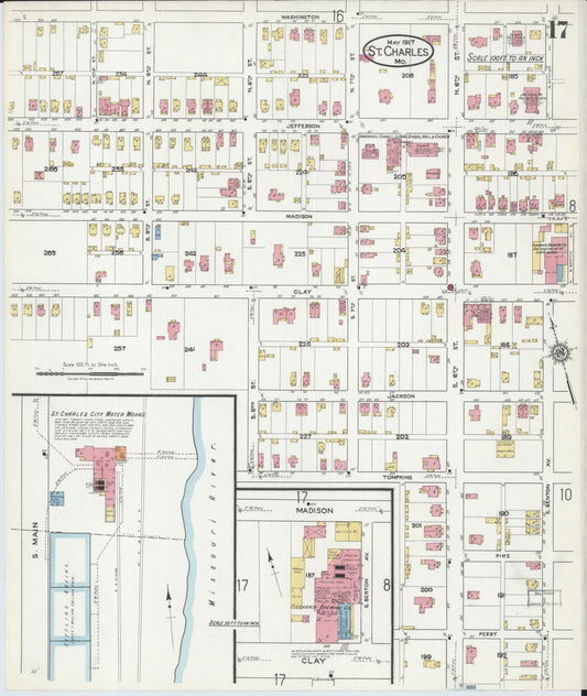Sanborn Fire Insurance Map from Saint Charles, Saint Charles County, Missouri (1917), Sheet #0017 - Historic Sanborn Fire Insurance Map Print, vintage old map wall art, antique decor, genealogy gift, Missouri Missouri map