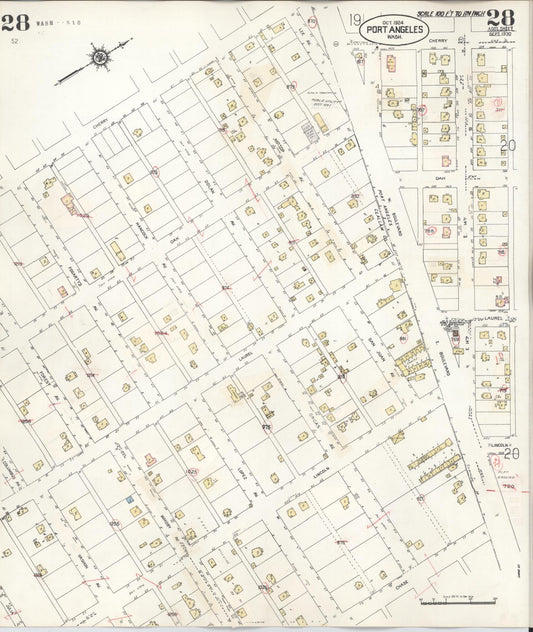 Sanborn Fire Insurance Map from Port Angeles, Clallam County, Washington (1949), Sheet #0028 - Historic Sanborn Fire Insurance Map Print, vintage old map wall art, antique decor, genealogy gift, Washington Washington map