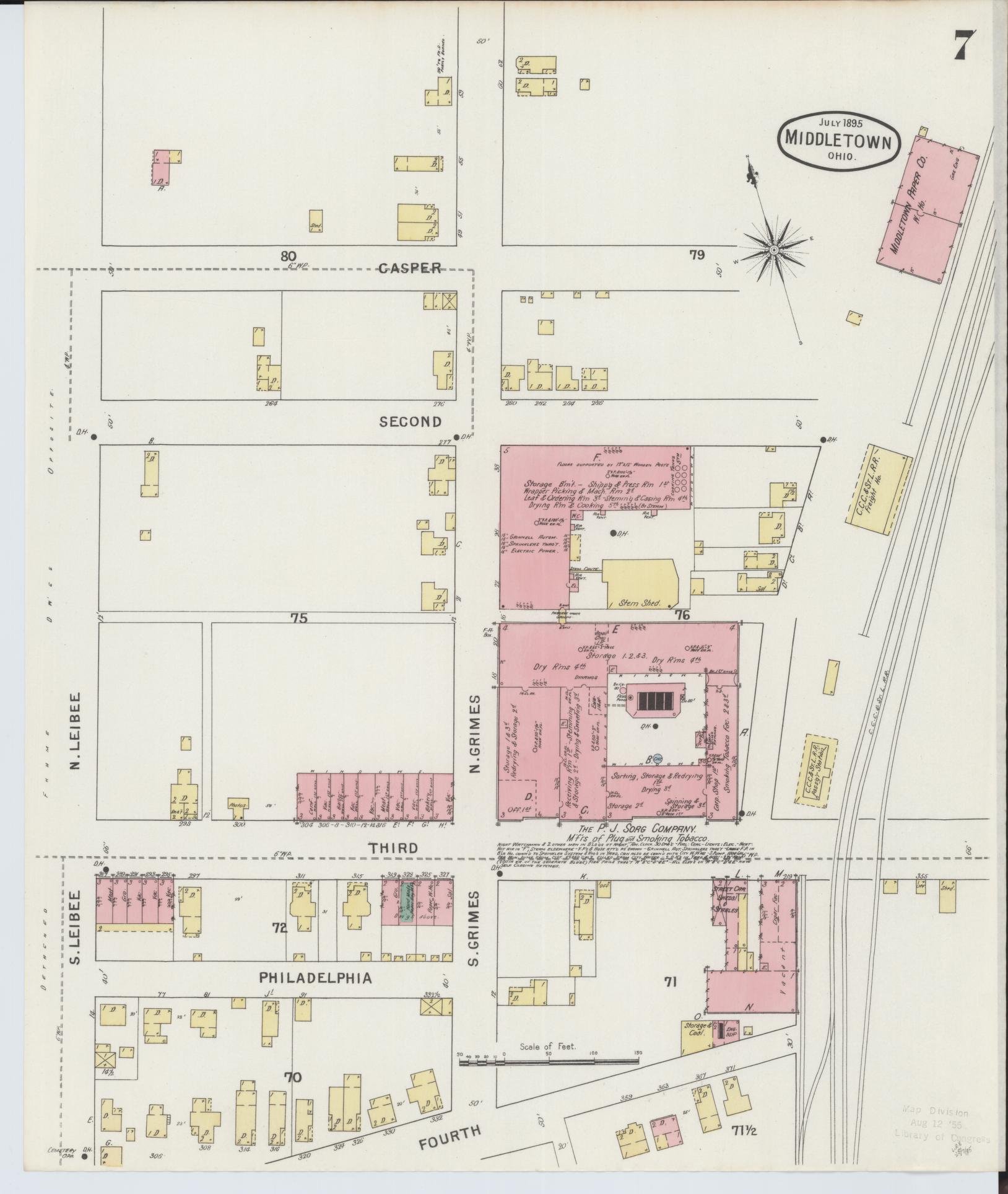 Sanborn Fire Insurance Map from Middletown, Butler County, Ohio (1895), Sheet #0007 - Complete Map Set gallery image, historic Sanborn map, vintage wall art, Ohio Ohio