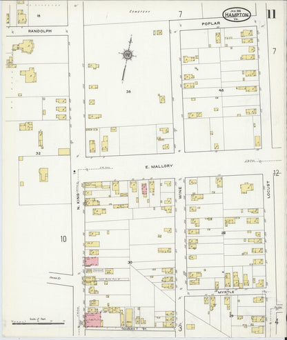 Sanborn Fire Insurance Map from Hampton, Independent Cities, Virginia (1916), Sheet #0011 - Complete Map Set gallery image, historic Sanborn map, vintage wall art, Virginia Virginia