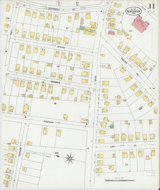 Sanborn Fire Insurance Map from New London, New London County, Connecticut (1901), Sheet #0011 - Historic Sanborn Fire Insurance Map Print, vintage old map wall art, antique decor, genealogy gift, Connecticut Connecticut map