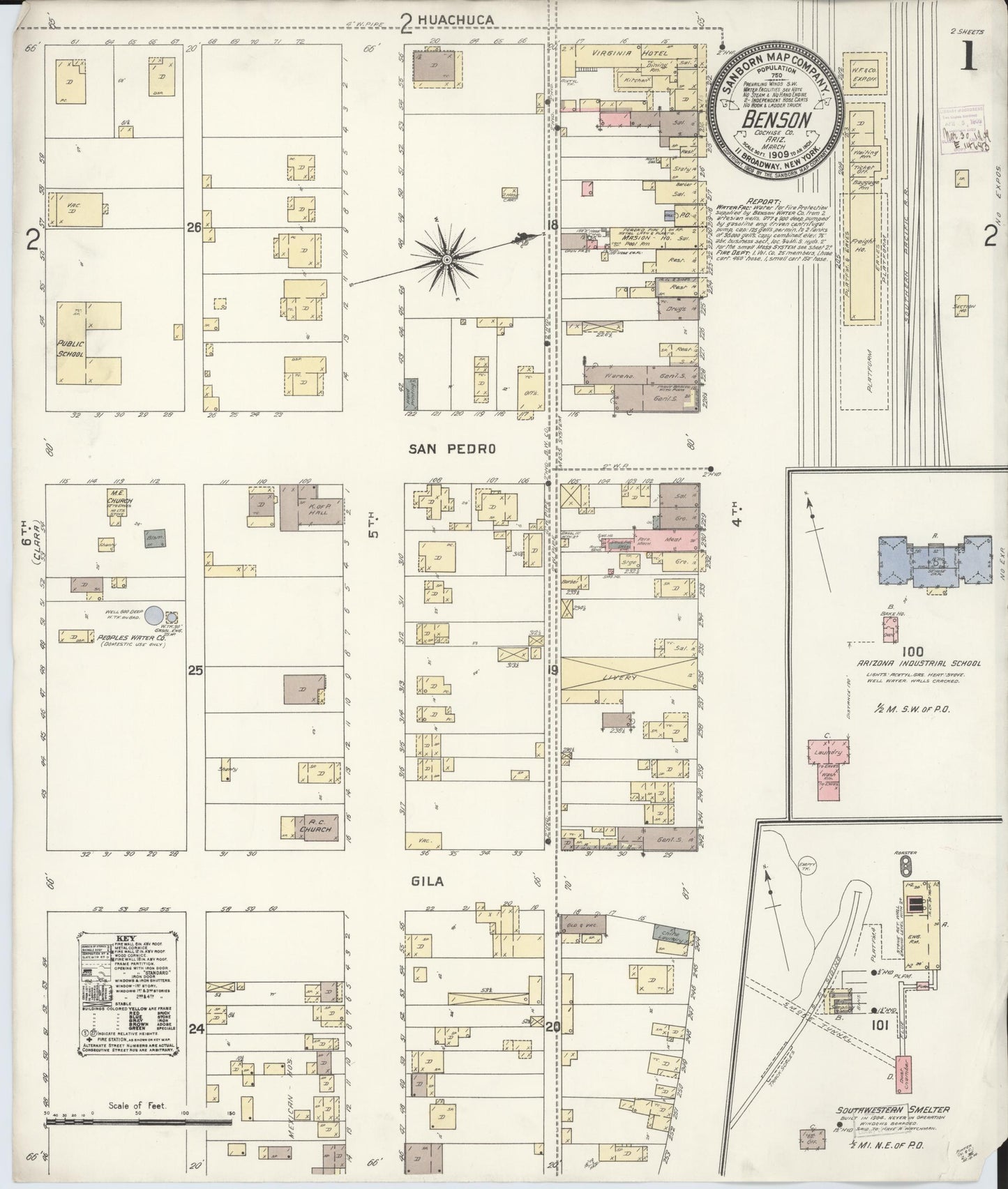 Sanborn Fire Insurance Map from Benson, Cochise County, Arizona. (1909) – Historic Sanborn Fire Insurance Map Print