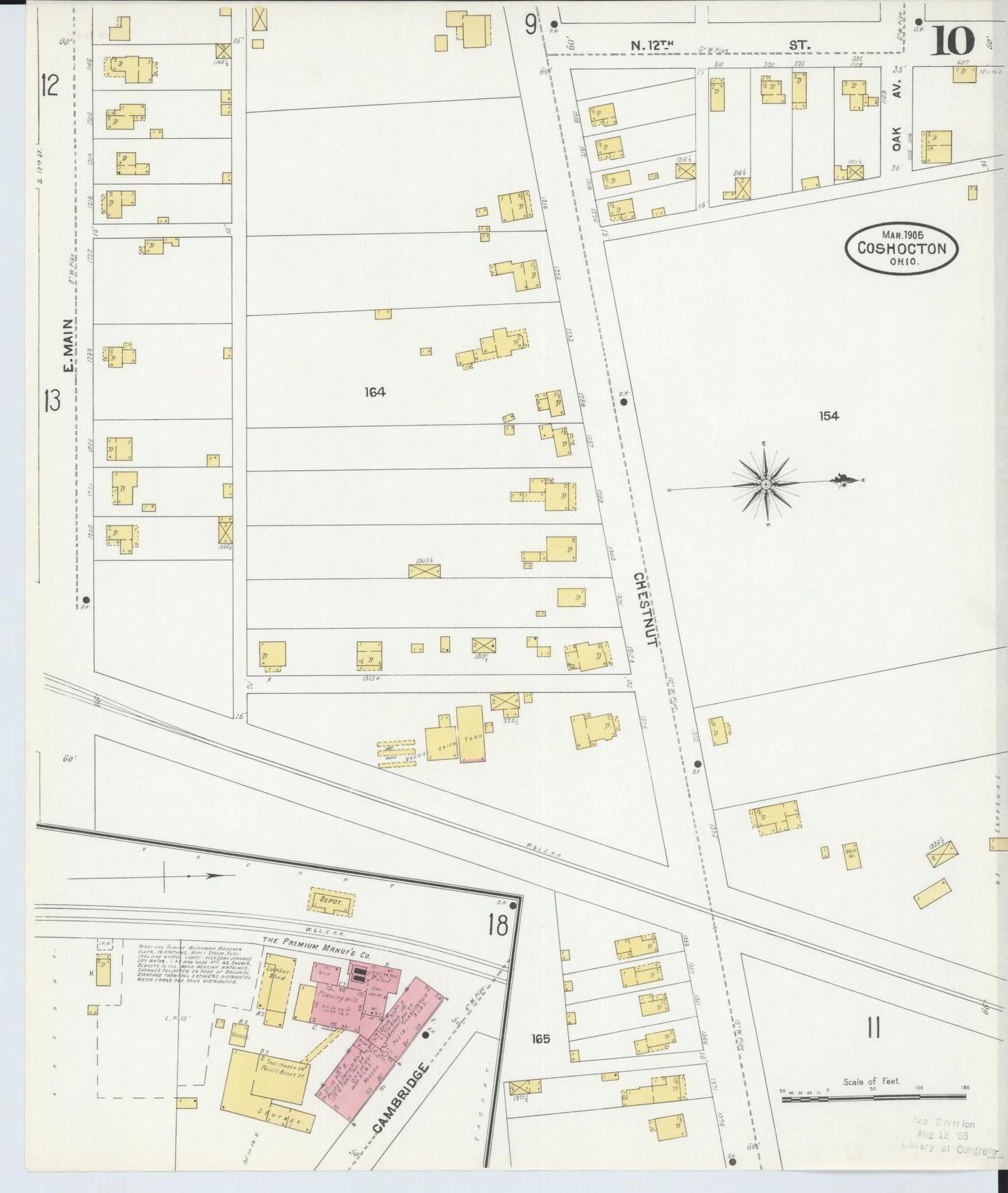 Sanborn Fire Insurance Map from Coshocton, Coshocton County, Ohio (1905), Sheet #0010 - Historic Sanborn Fire Insurance Map Print, vintage old map wall art, antique decor, genealogy gift, Ohio Ohio map