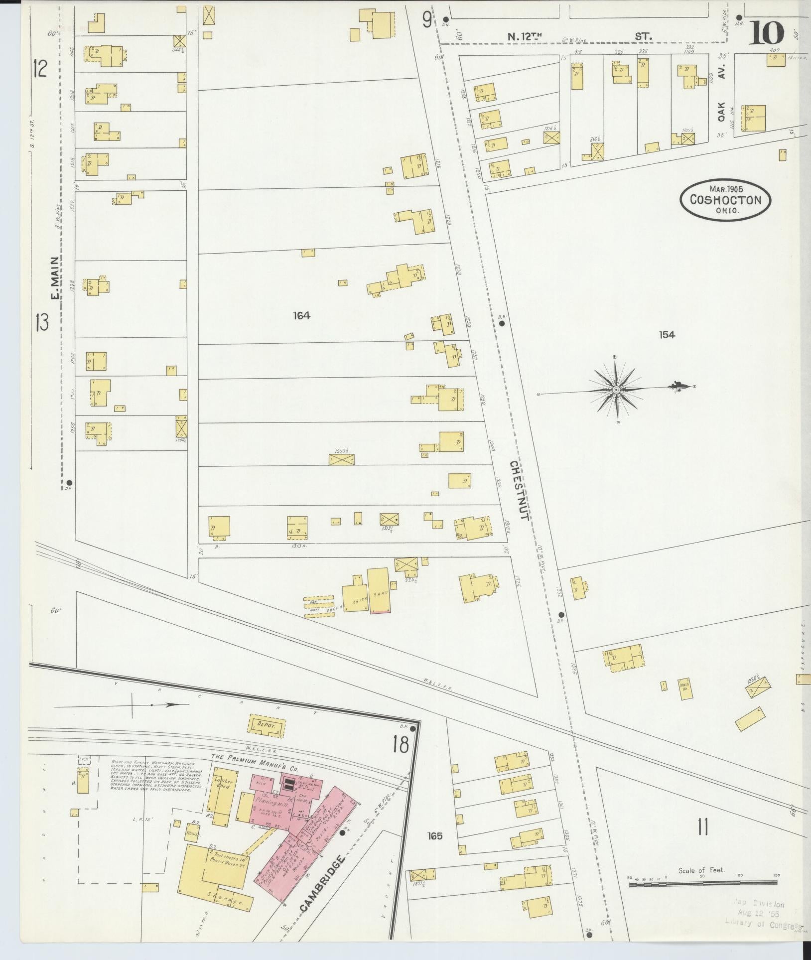 Sanborn Fire Insurance Map from Coshocton, Coshocton County, Ohio (1905), Sheet #0010 - Historic Sanborn Fire Insurance Map Print, vintage old map wall art, antique decor, genealogy gift, Ohio Ohio map