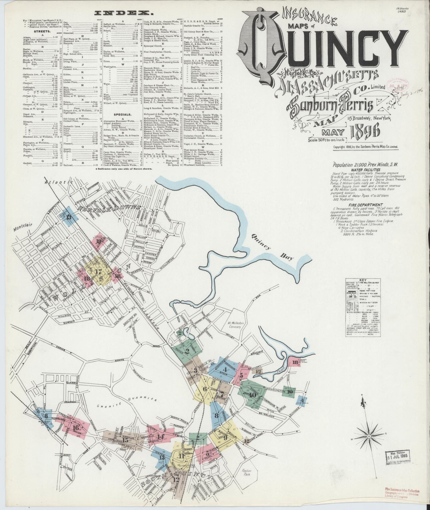 Sanborn Fire Insurance Map from Quincy, Norfolk County, Massachusetts (1896), Sheet #0001 - Complete Map Set gallery image, historic Sanborn map, vintage wall art, Massachusetts Massachusetts
