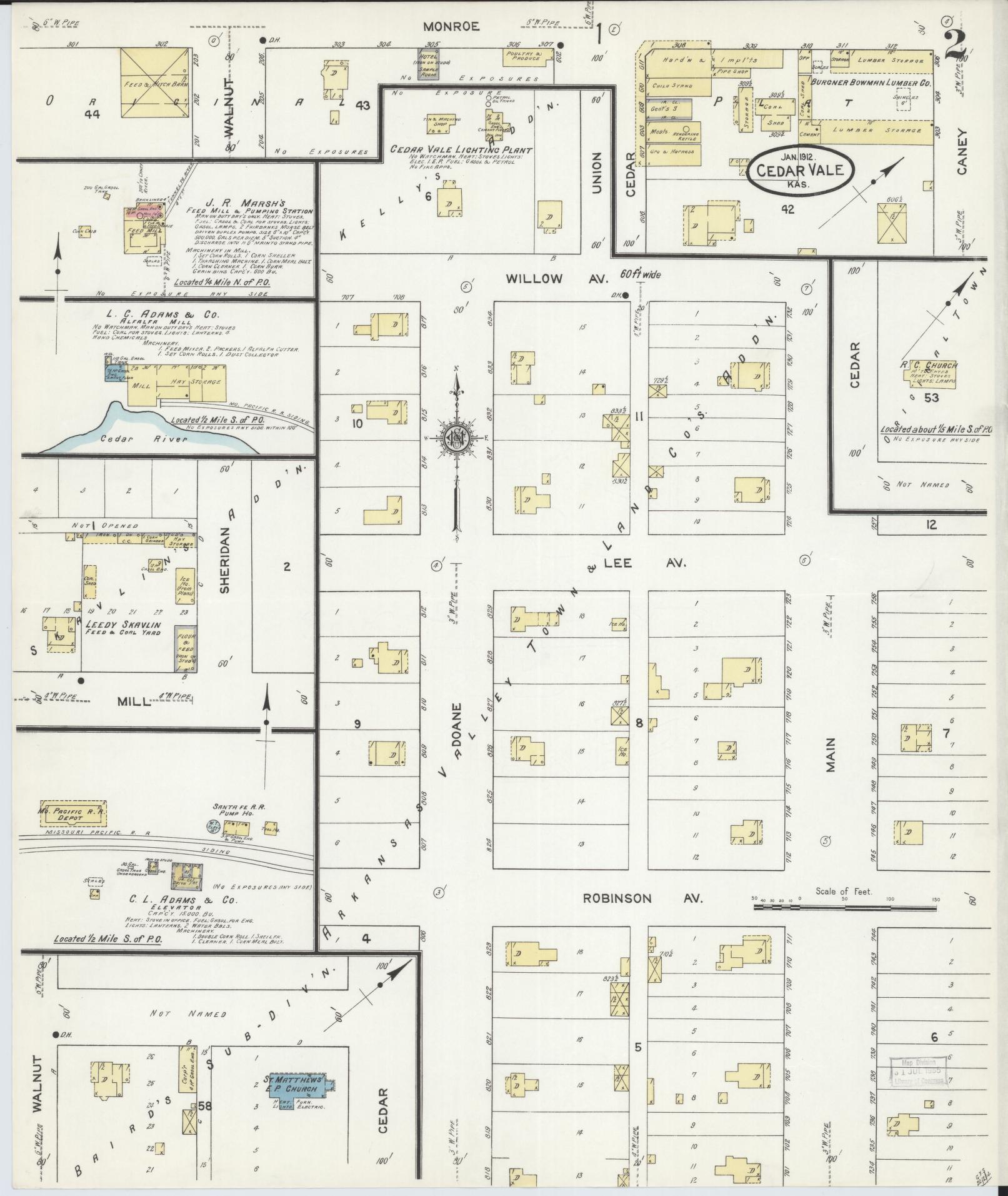 Sanborn Fire Insurance Map from Cedar Vale, Chautauqua County, Kansas (1912), Sheet #0002 - Historic Sanborn Fire Insurance Map Print, vintage old map wall art, antique decor, genealogy gift, Kansas Kansas map