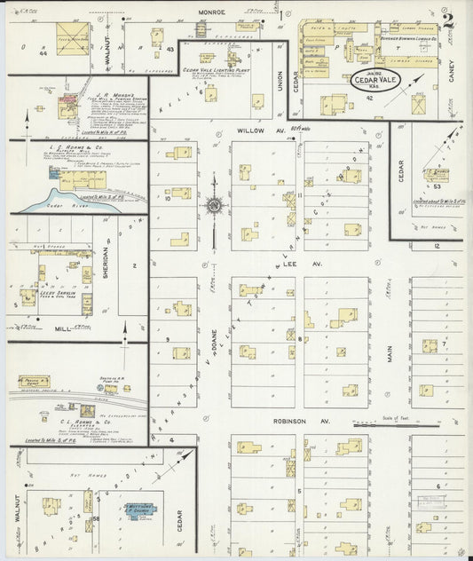 Sanborn Fire Insurance Map from Cedar Vale, Chautauqua County, Kansas (1912), Sheet #0002 - Historic Sanborn Fire Insurance Map Print, vintage old map wall art, antique decor, genealogy gift, Kansas Kansas map