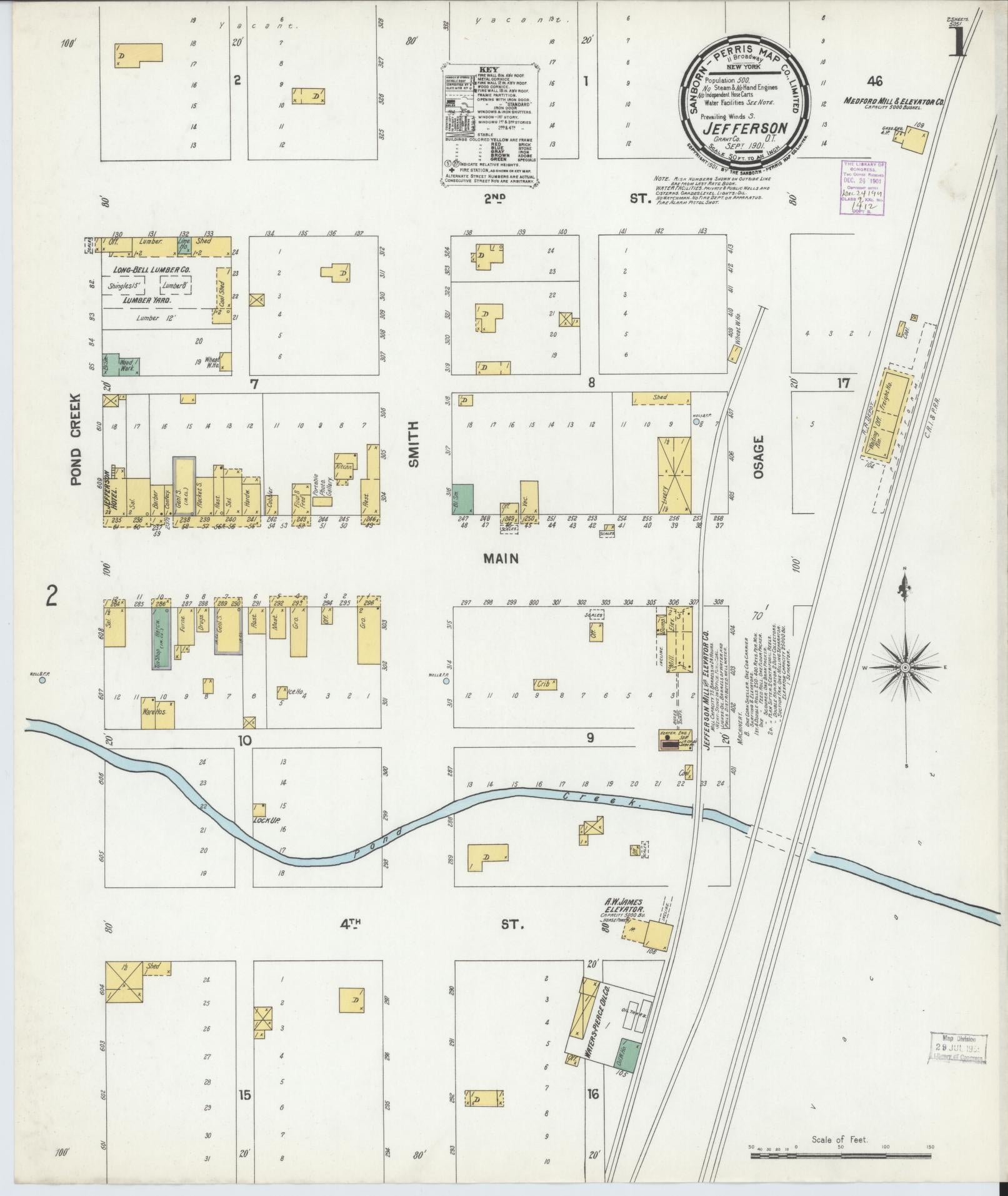 Sanborn Fire Insurance Map from Jefferson, Grant County, Oklahoma (1901), Sheet #0001 - Historic Sanborn Fire Insurance Map Print, vintage old map wall art, antique decor, genealogy gift, Oklahoma Oklahoma map