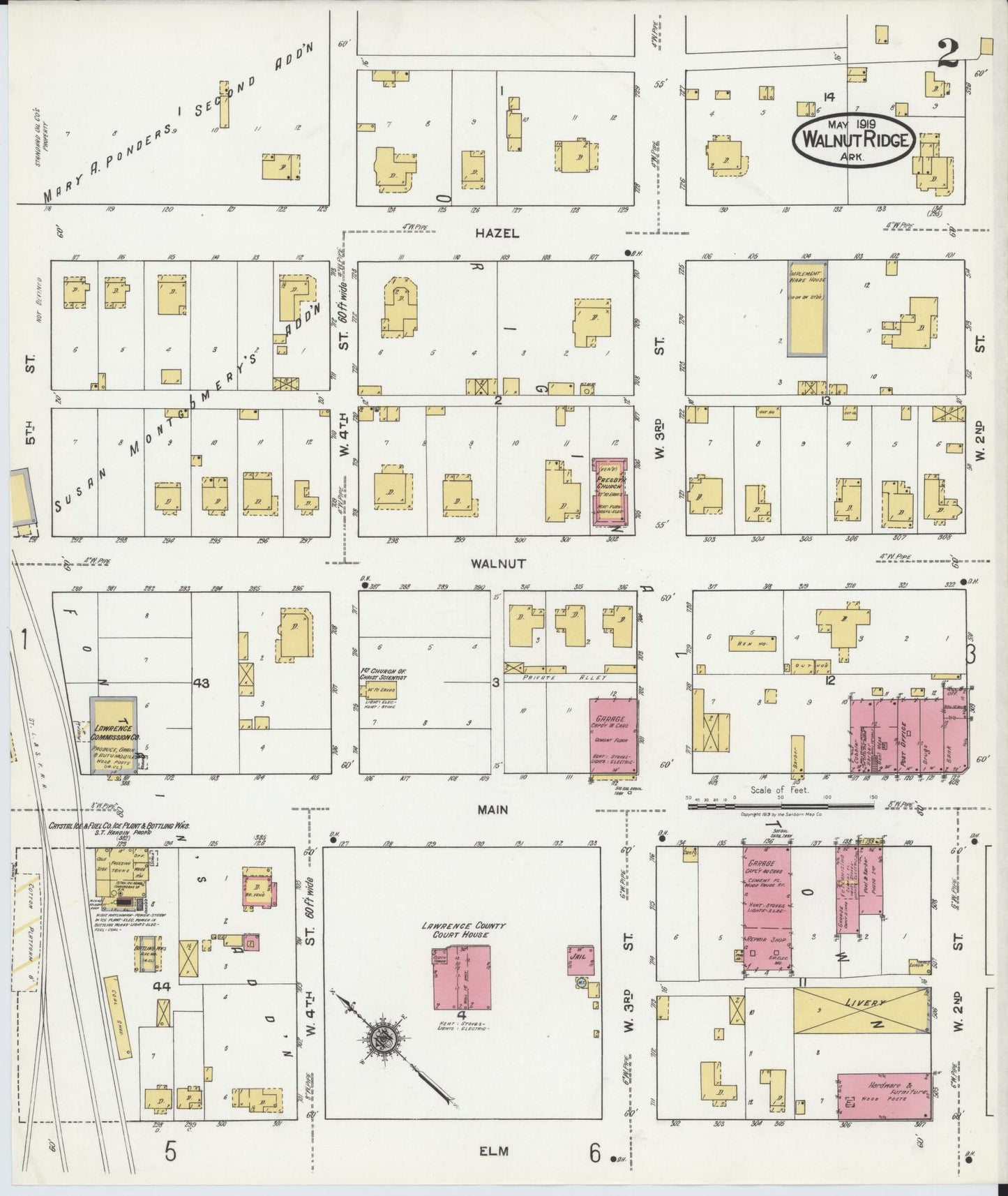 Sanborn Fire Insurance Map from Walnut Ridge, Lawrence County, Arkansas (1919), Sheet #0002 - Complete Map Set gallery image, historic Sanborn map, vintage wall art, Arkansas Arkansas