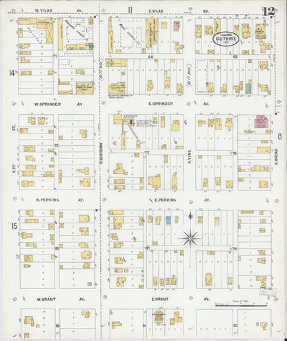 Sanborn Fire Insurance Map from Guthrie, Logan County, Oklahoma (1901), Sheet #0012 - Complete Map Set gallery image, historic Sanborn map, vintage wall art, Oklahoma Oklahoma