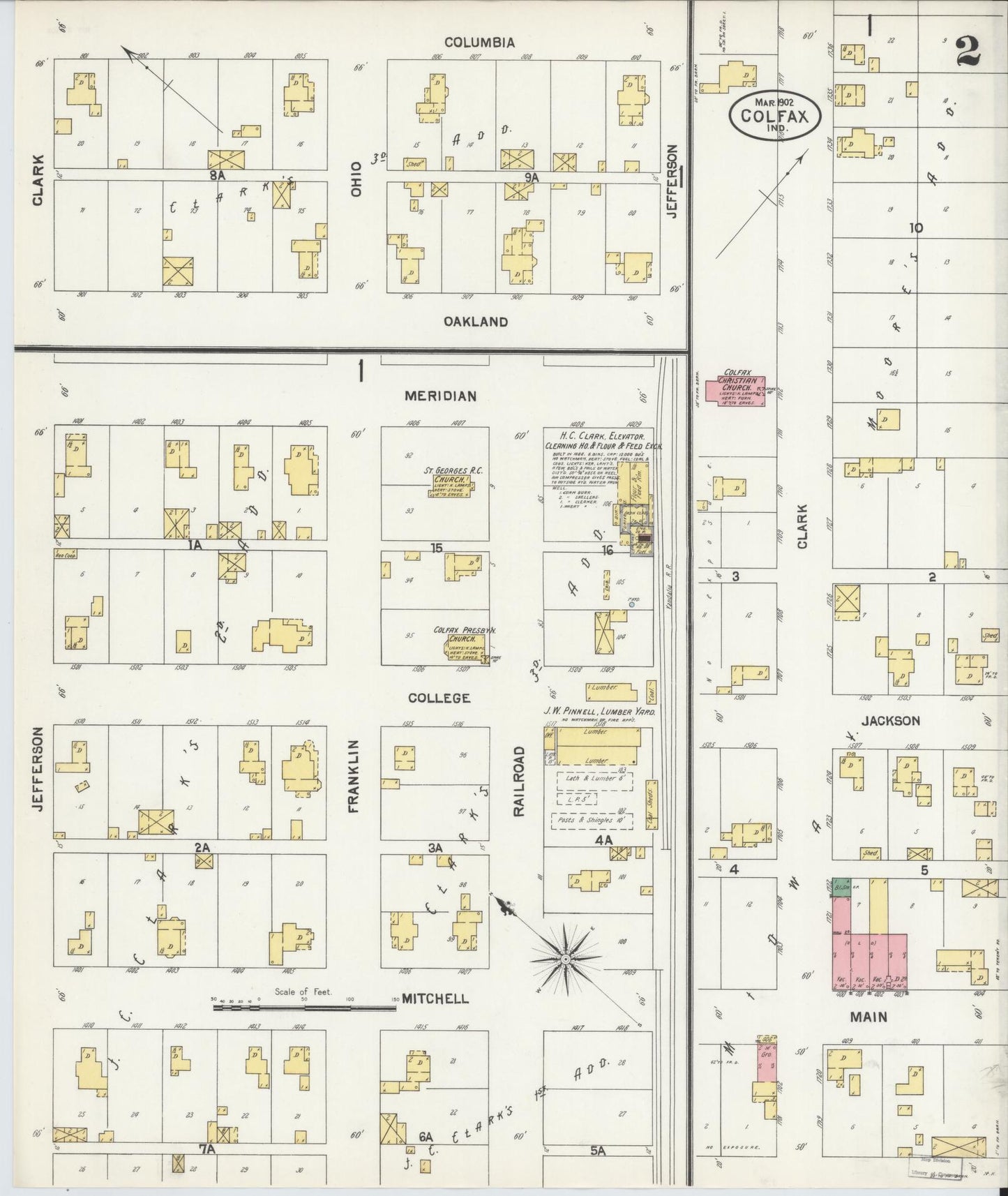 Sanborn Fire Insurance Map from Colfax, Clinton County, Indiana (1902), Sheet #0002 - Historic Sanborn Fire Insurance Map Print, vintage old map wall art, antique decor, genealogy gift, Indiana Indiana map