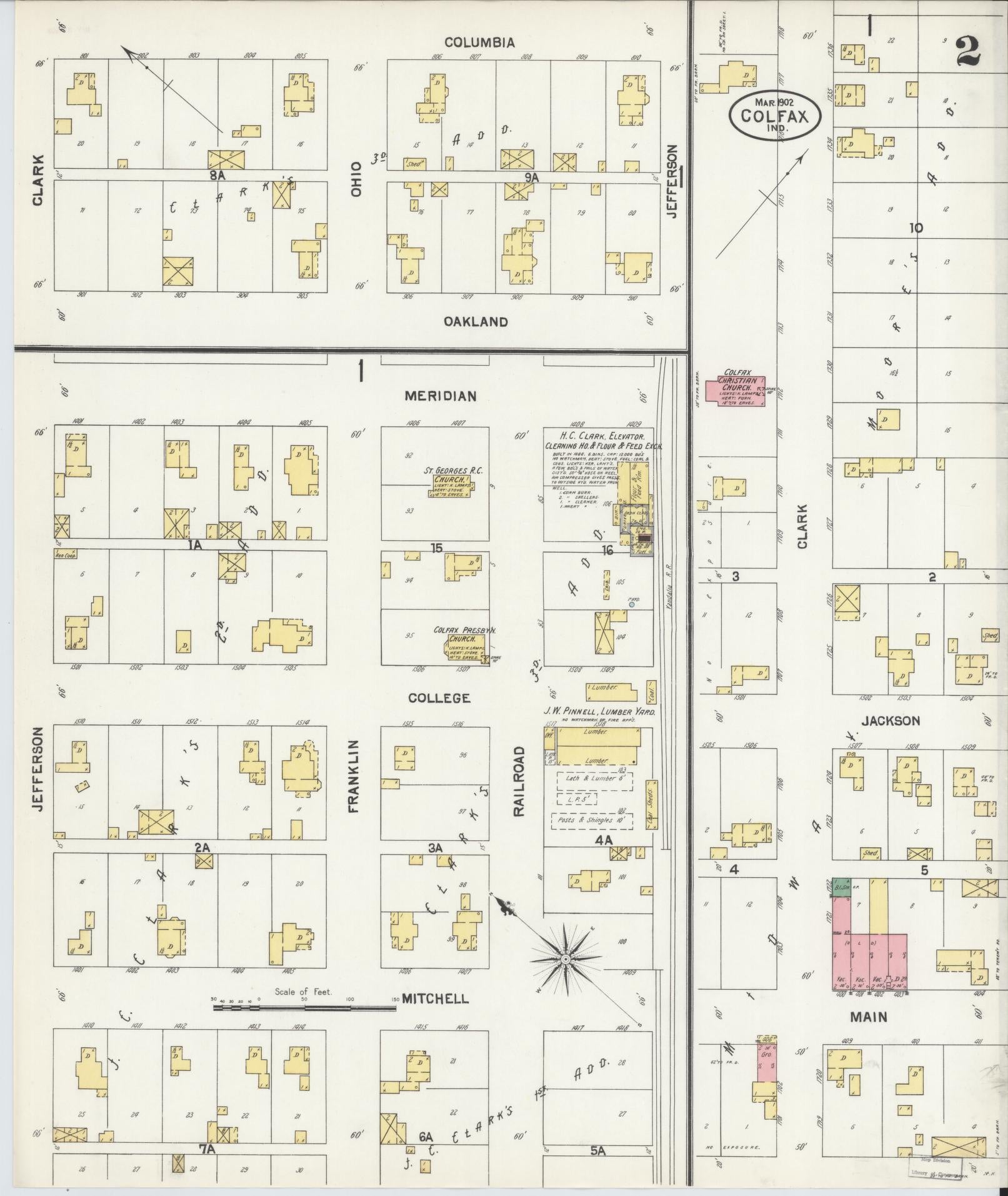 Sanborn Fire Insurance Map from Colfax, Clinton County, Indiana (1902), Sheet #0002 - Historic Sanborn Fire Insurance Map Print, vintage old map wall art, antique decor, genealogy gift, Indiana Indiana map