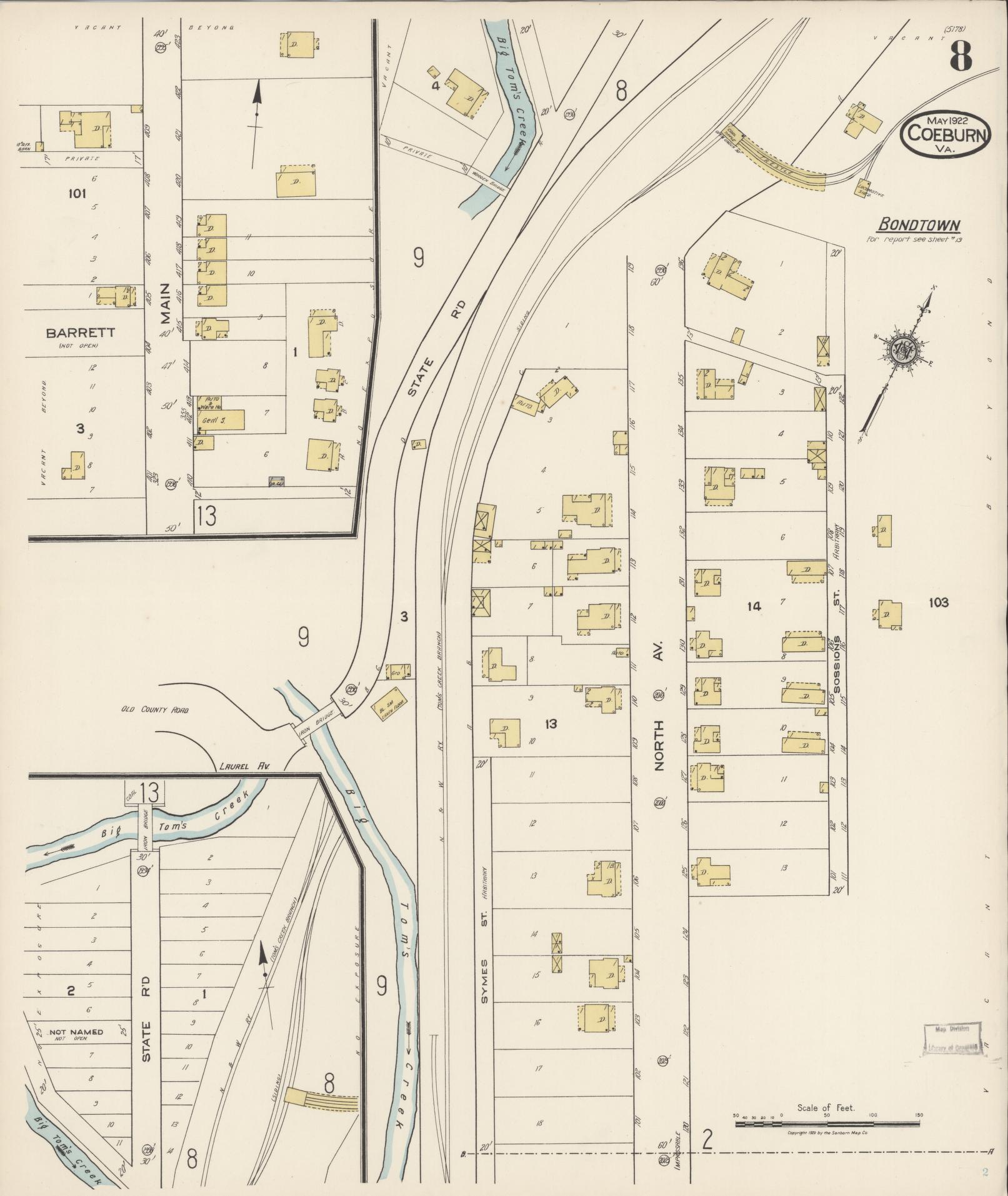Sanborn Fire Insurance Map from Coeburn, Wise County, Virginia (1922), Sheet #0008 - Complete Map Set gallery image, historic Sanborn map, vintage wall art, Virginia Virginia