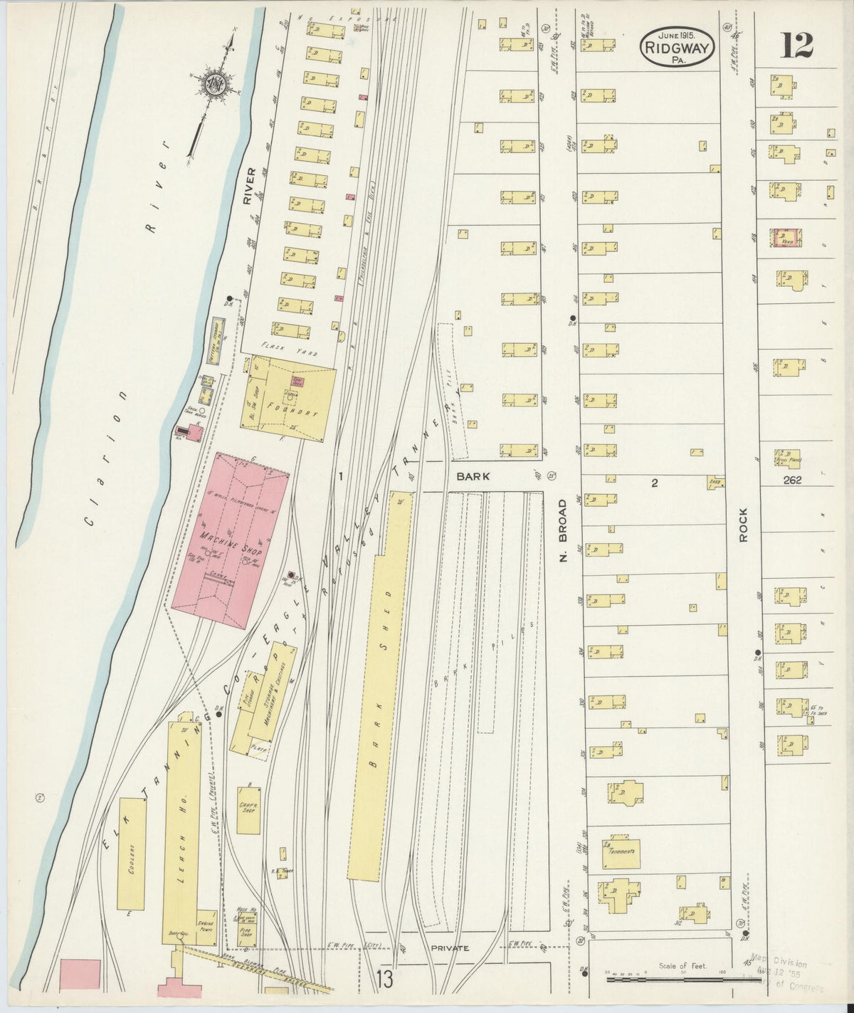 Sanborn Fire Insurance Map from Ridgway, Elk County, Pennsylvania (1915), Sheet #0012 - Historic Sanborn Fire Insurance Map Print, vintage old map wall art, antique decor, genealogy gift, Pennsylvania Pennsylvania map