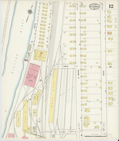 Sanborn Fire Insurance Map from Ridgway, Elk County, Pennsylvania (1915), Sheet #0012 - Historic Sanborn Fire Insurance Map Print, vintage old map wall art, antique decor, genealogy gift, Pennsylvania Pennsylvania map