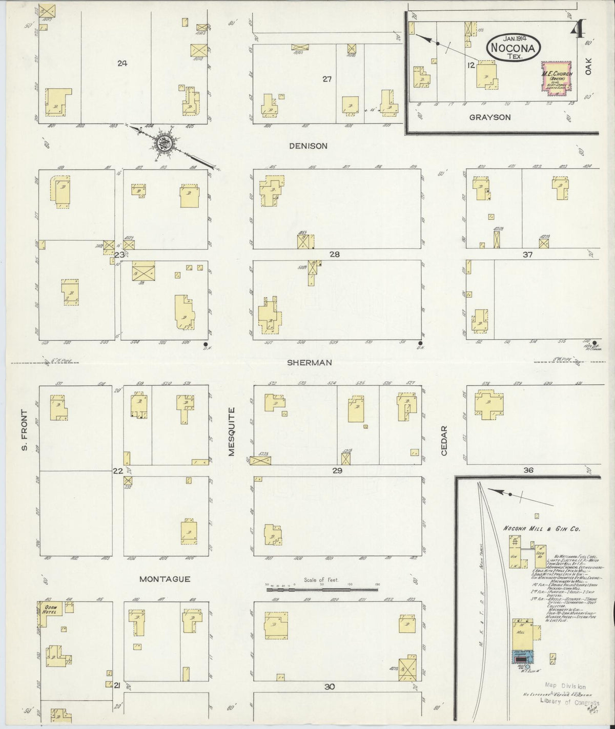 Sanborn Fire Insurance Map from Nocona, Montague County, Texas (1914), Sheet #0004 - Complete Map Set gallery image, historic Sanborn map, vintage wall art, Texas Texas