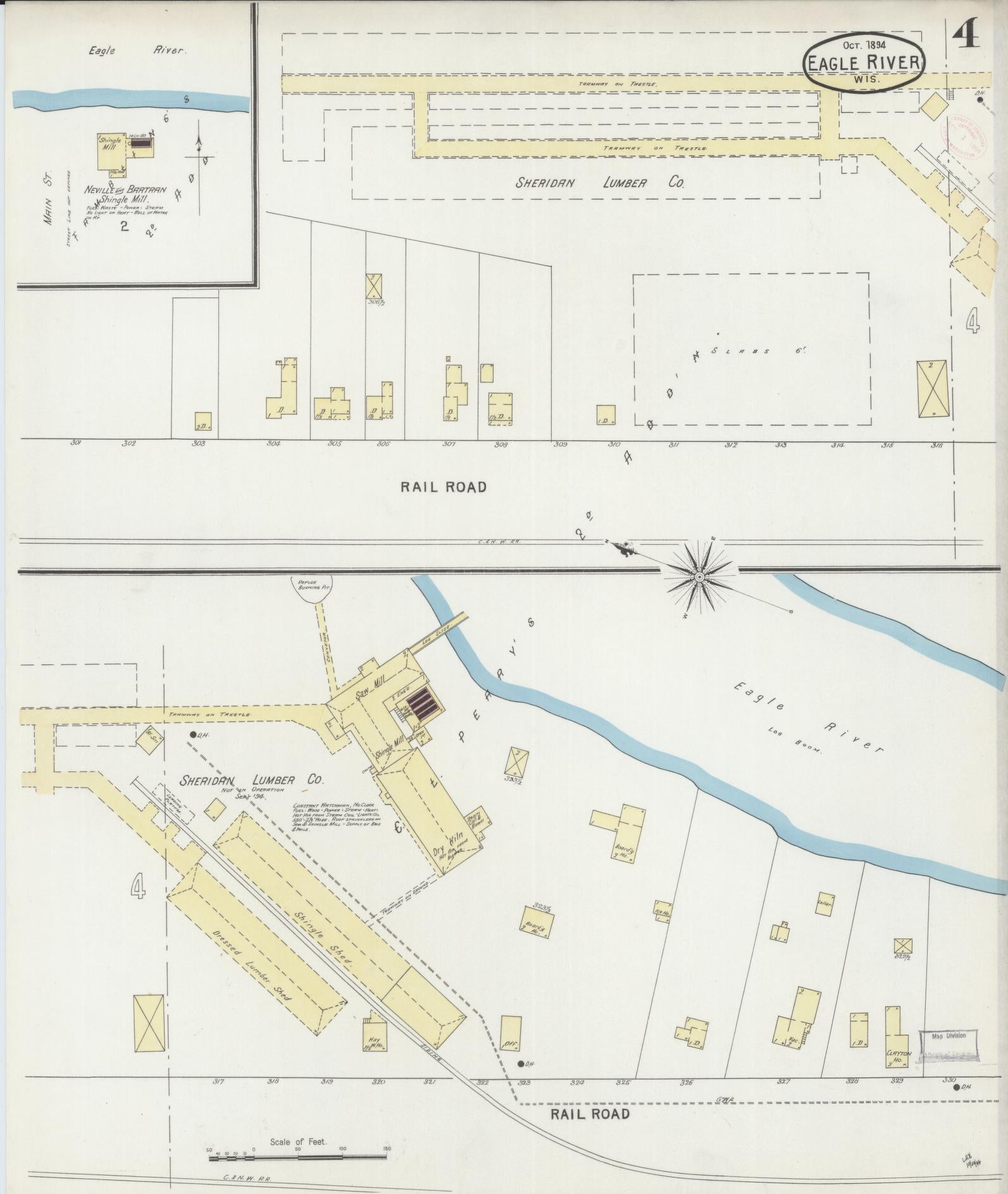 Sanborn Fire Insurance Map from Eagle River, Vilas County, Wisconsin (1894), Sheet #0004 - Historic Sanborn Fire Insurance Map Print, vintage old map wall art, antique decor, genealogy gift, Wisconsin Wisconsin map