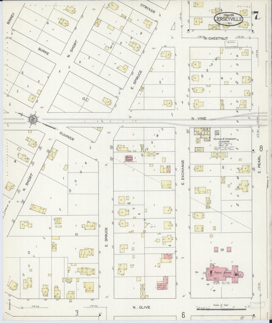 Sanborn Fire Insurance Map from Jerseyville, Jersey County, Illinois (1914), Sheet #0007 - Historic Sanborn Fire Insurance Map Print, vintage old map wall art, antique decor, genealogy gift, Illinois Illinois map