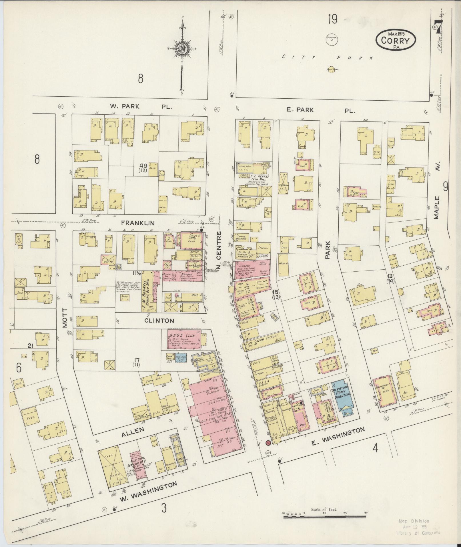 Sanborn Fire Insurance Map from Corry, Erie County, Pennsylvania (1915), Sheet #0007 - Historic Sanborn Fire Insurance Map Print, vintage old map wall art, antique decor, genealogy gift, Pennsylvania Pennsylvania map