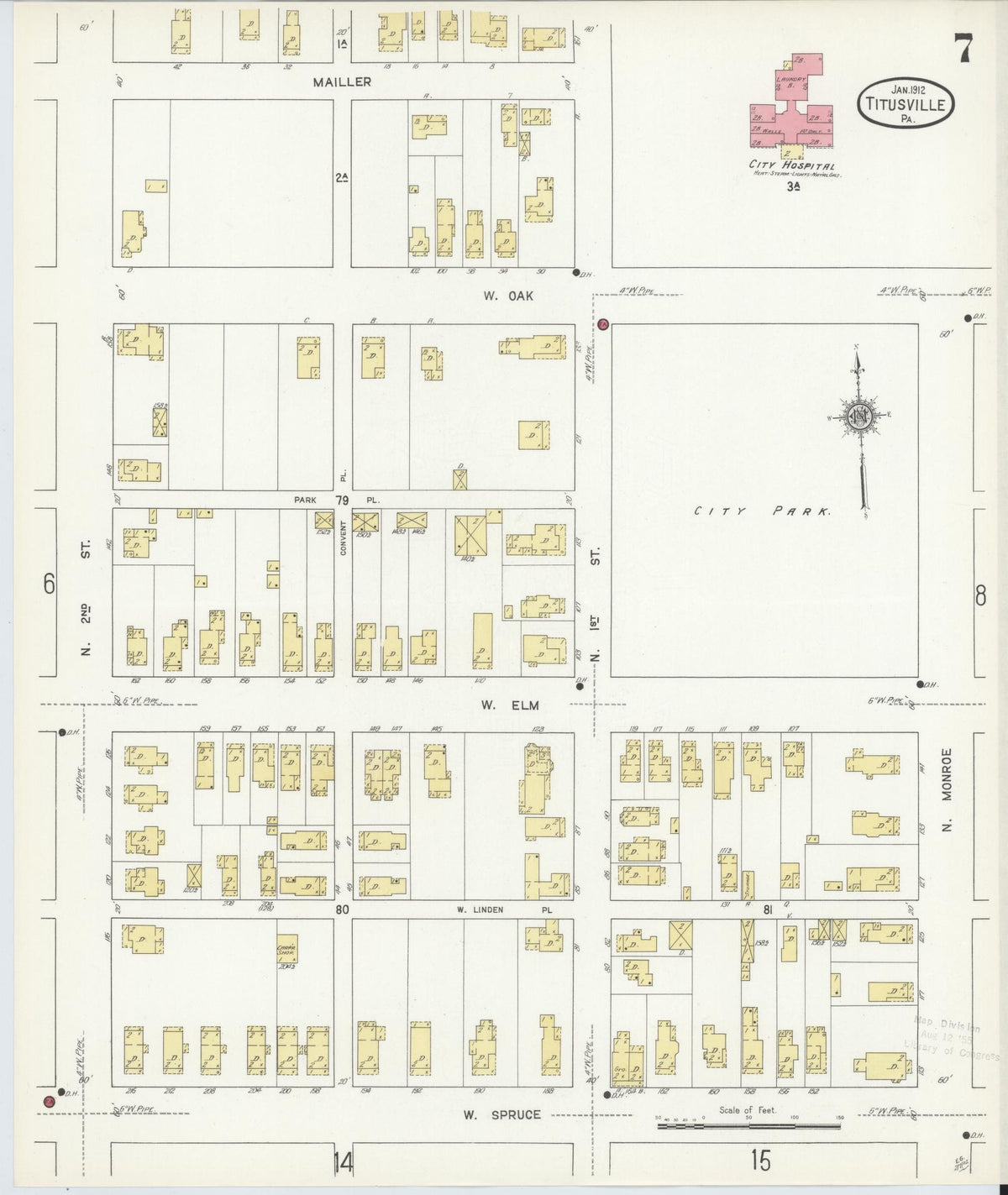 Sanborn Fire Insurance Map from Titusville, Crawford County, Pennsylvania (1912), Sheet #0007 - Historic Sanborn Fire Insurance Map Print, vintage old map wall art, antique decor, genealogy gift, Pennsylvania Pennsylvania map