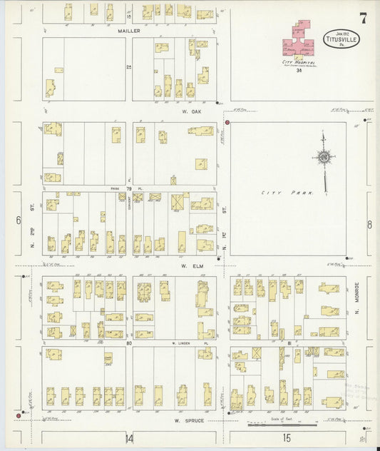Sanborn Fire Insurance Map from Titusville, Crawford County, Pennsylvania (1912), Sheet #0007 - Historic Sanborn Fire Insurance Map Print, vintage old map wall art, antique decor, genealogy gift, Pennsylvania Pennsylvania map