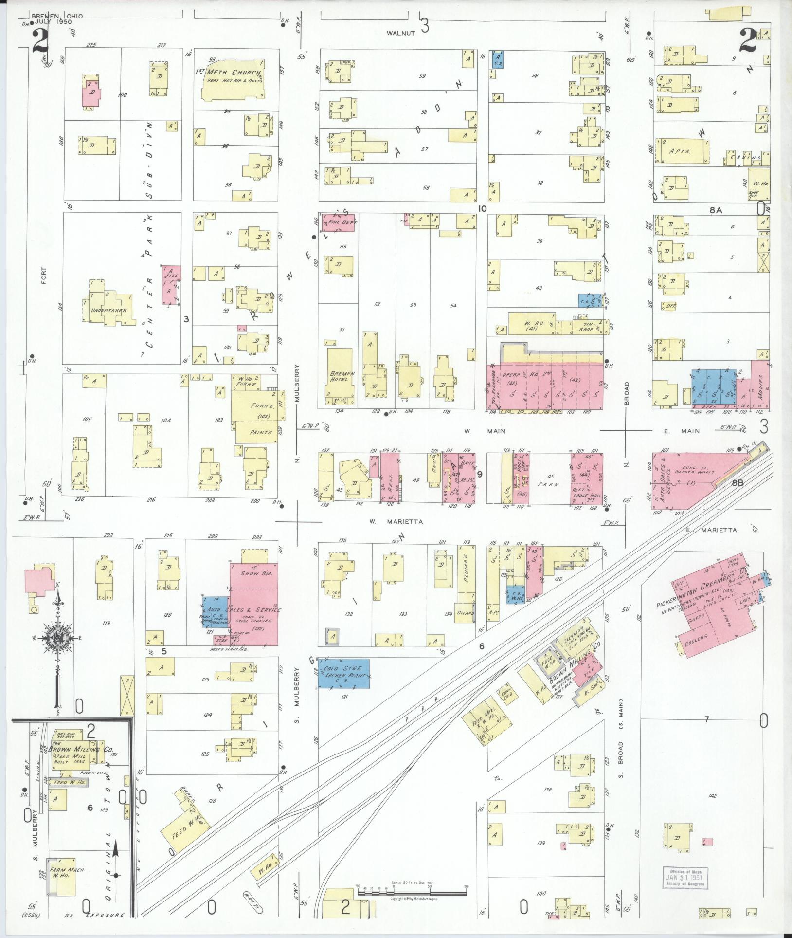Sanborn Fire Insurance Map from Bremen, Fairfield County, Ohio (1950), Sheet #0002 - Complete Map Set gallery image, historic Sanborn map, vintage wall art, Ohio Ohio