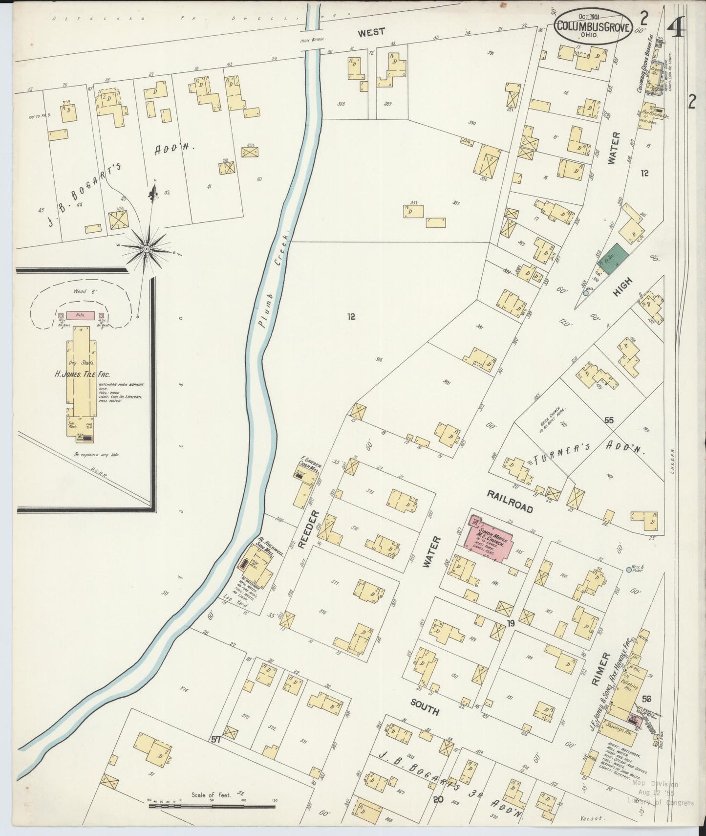 Sanborn Fire Insurance Map from Columbus Grove, Putnam County, Ohio (1901), Sheet #0004 - Historic Sanborn Fire Insurance Map Print, vintage old map wall art, antique decor, genealogy gift, Ohio Ohio map