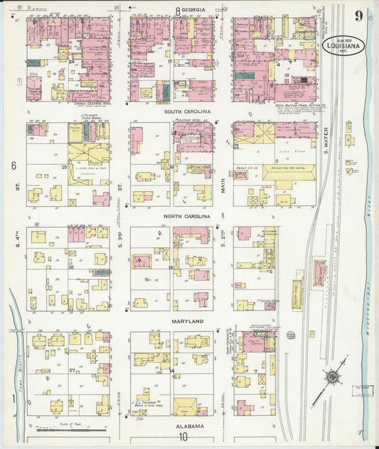 Sanborn Fire Insurance Map from Louisiana, Pike County, Missouri (1909), Sheet #0009 - Historic Sanborn Fire Insurance Map Print, vintage old map wall art, antique decor, genealogy gift, Missouri Missouri map