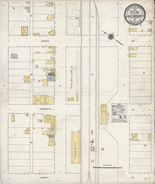 Sanborn Fire Insurance Map from Santa Margarita, San Luis Obispo County, California. (1910) – Historic Sanborn Fire Insurance Map Print