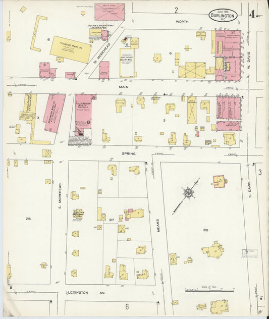 Sanborn Fire Insurance Map from Burlington, Alamance County, North Carolina (1913), Sheet #0004 - Historic Sanborn Fire Insurance Map Print, vintage old map wall art, antique decor, genealogy gift, North Carolina North Carolina map