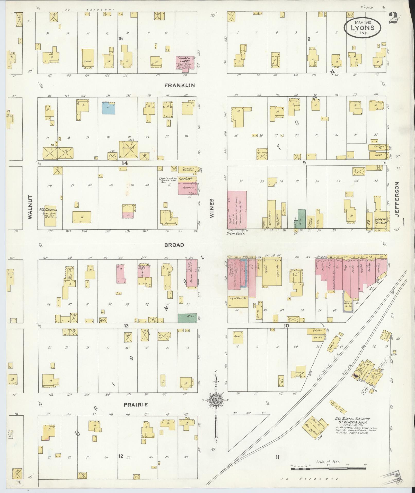 Sanborn Fire Insurance Map from Lyons, Greene County, Indiana (1910), Sheet #0002 - Complete Map Set gallery image, historic Sanborn map, vintage wall art, Indiana Indiana