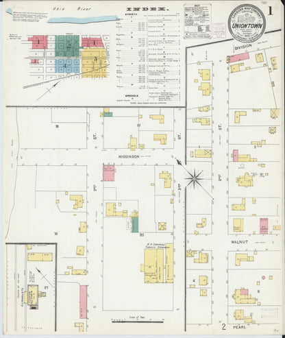 Sanborn Fire Insurance Map from Uniontown, Union County, Kentucky (1903), Sheet #0001 - Complete Map Set gallery image, historic Sanborn map, vintage wall art, Kentucky Kentucky