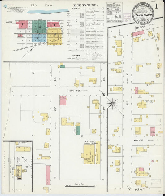 Sanborn Fire Insurance Map from Uniontown, Union County, Kentucky (1903), Sheet #0001 - Complete Map Set gallery image, historic Sanborn map, vintage wall art, Kentucky Kentucky
