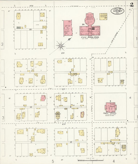 Sanborn Fire Insurance Map from Cheney, Spokane County, Washington (1908), Sheet #0002 - Historic Sanborn Fire Insurance Map Print, vintage old map wall art, antique decor, genealogy gift, Washington Washington map