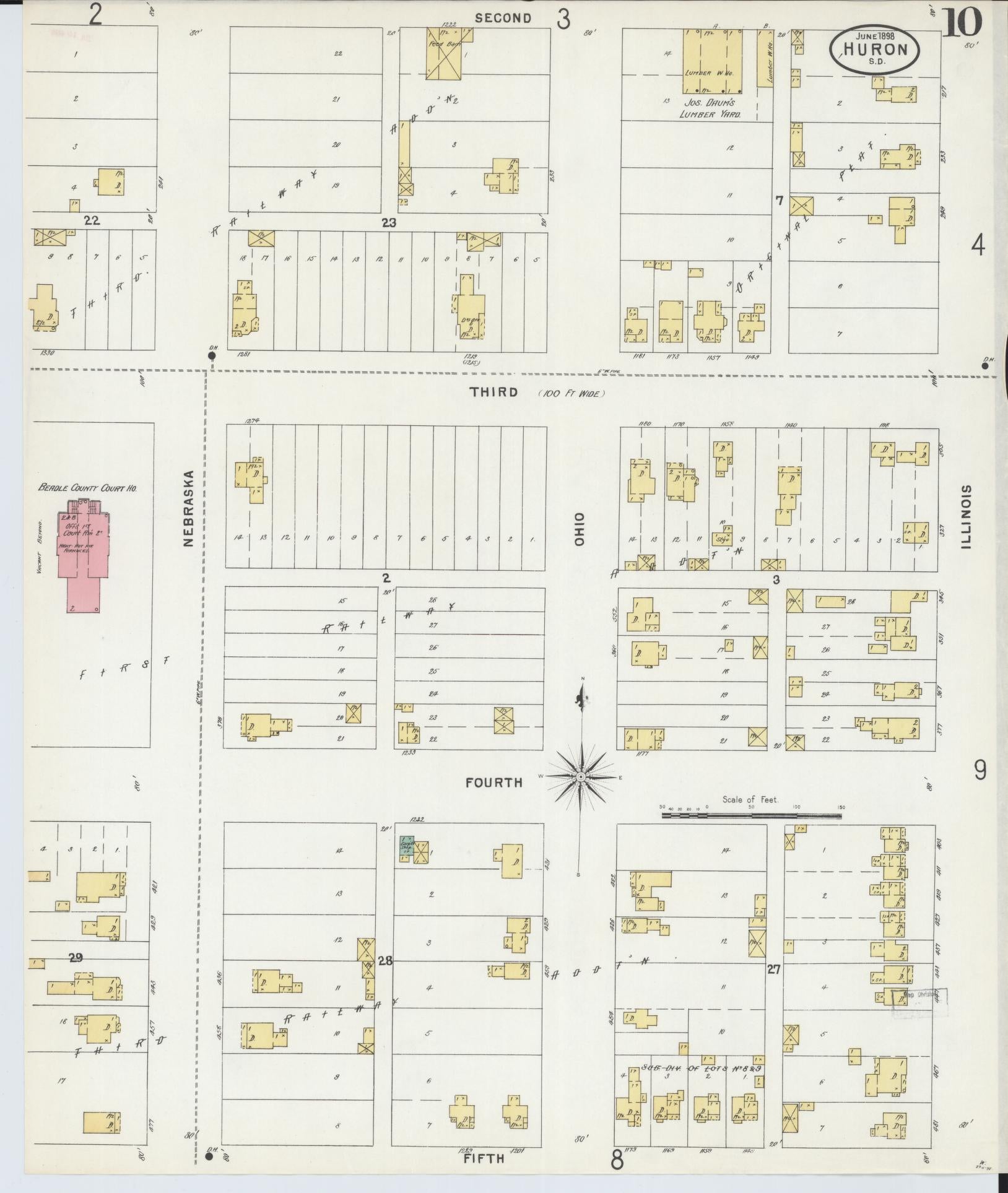 Sanborn Fire Insurance Map from Huron, Beadle County, South Dakota (1898), Sheet #0010 - Complete Map Set gallery image, historic Sanborn map, vintage wall art, South Dakota South Dakota